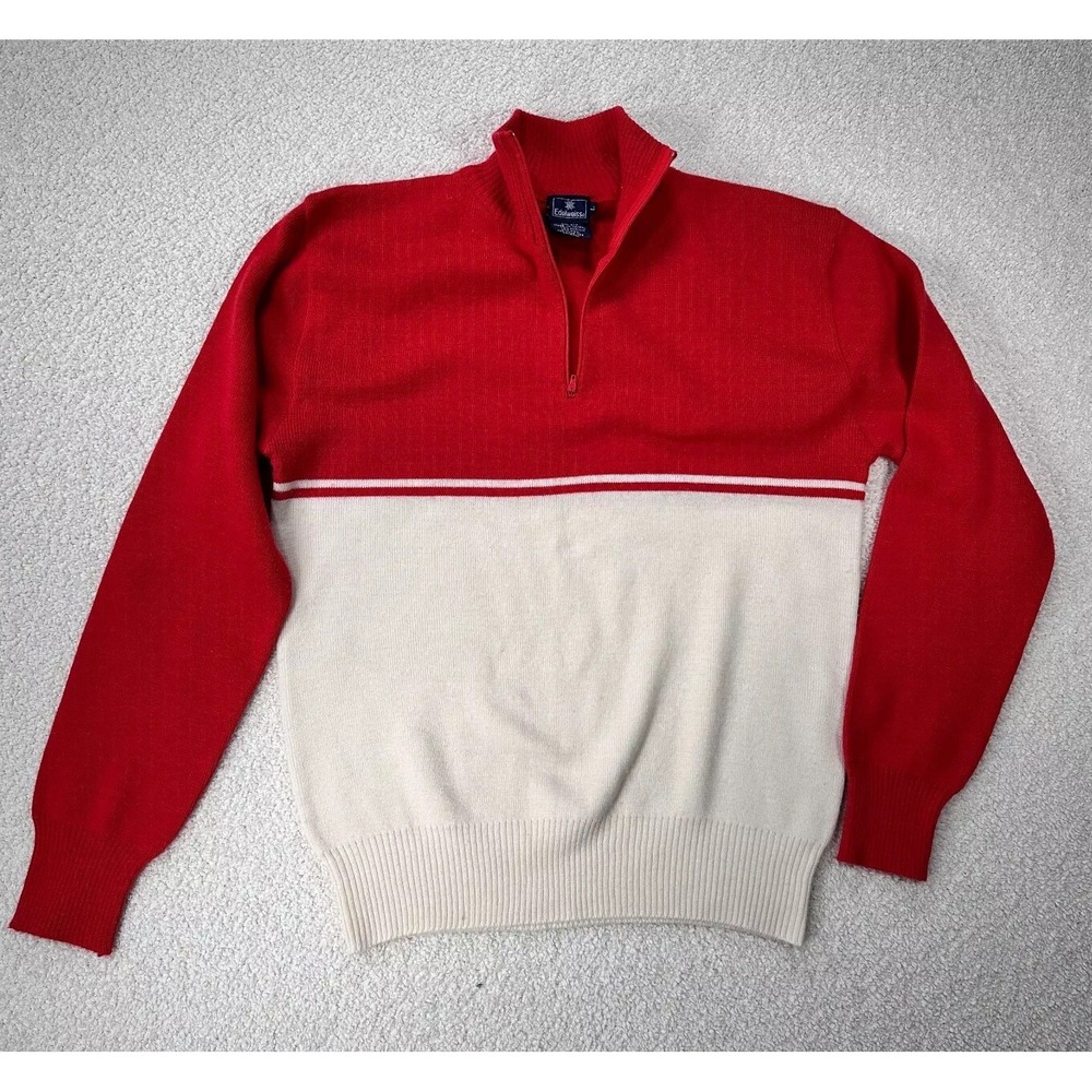 Vtg. Edelweiss Geometric Color Block Ski Sweater Mens Large Wool Blend 1/4 Zip M